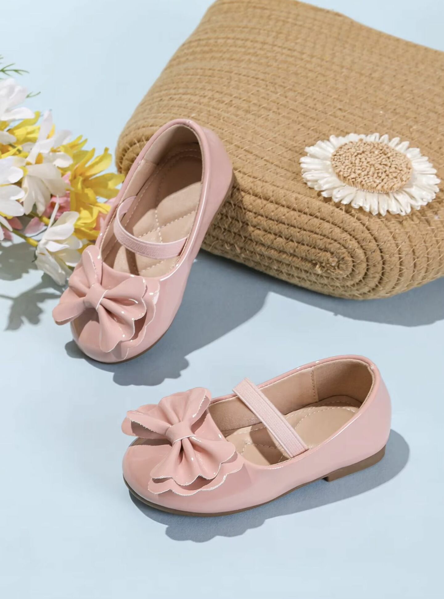 Baby, Toddler & Girls Dusty Pink Patent Petal Bow Flats | Lucys 10483