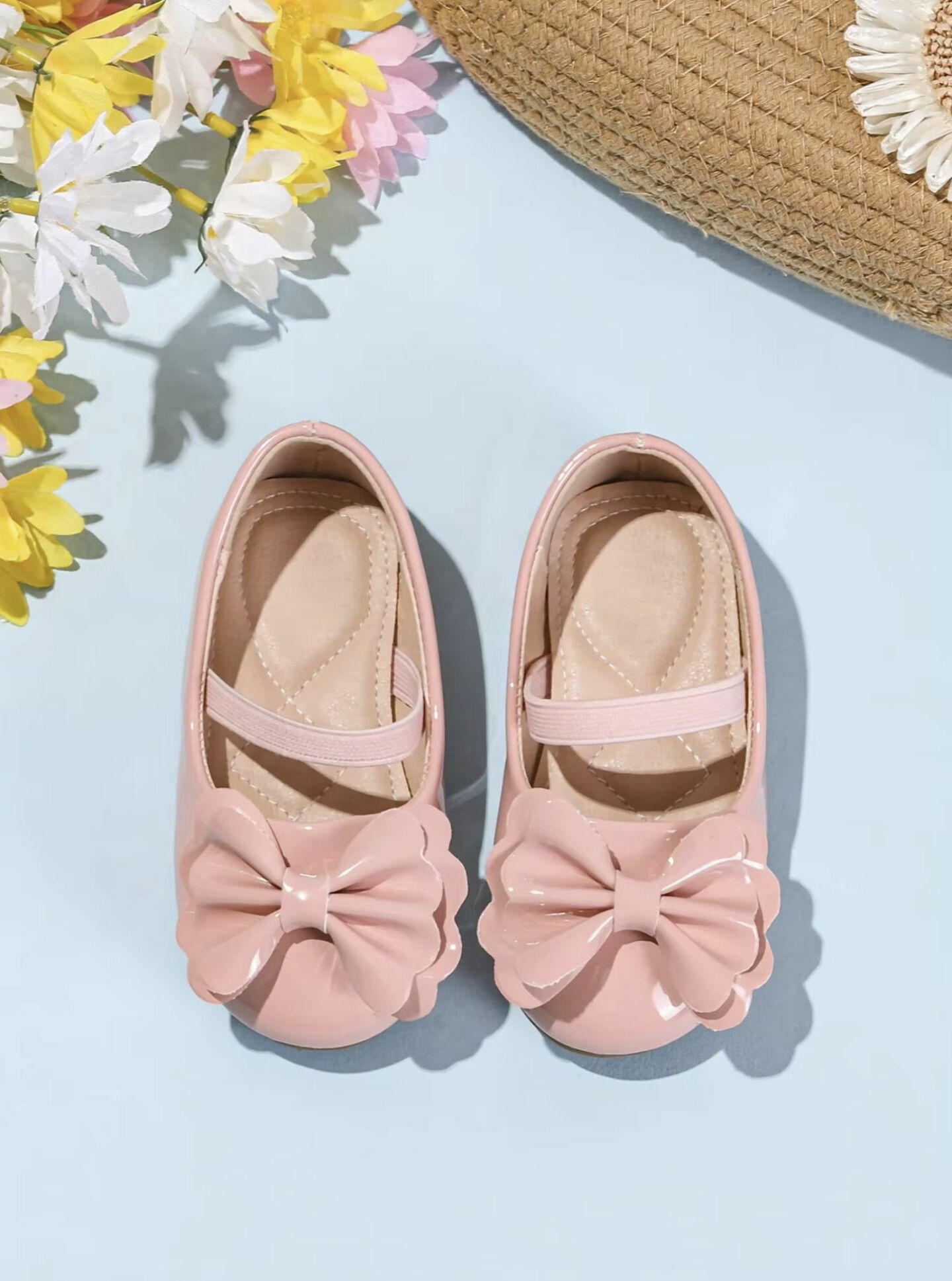 Baby, Toddler & Girls Dusty Pink Patent Petal Bow Flats | Lucys 10483