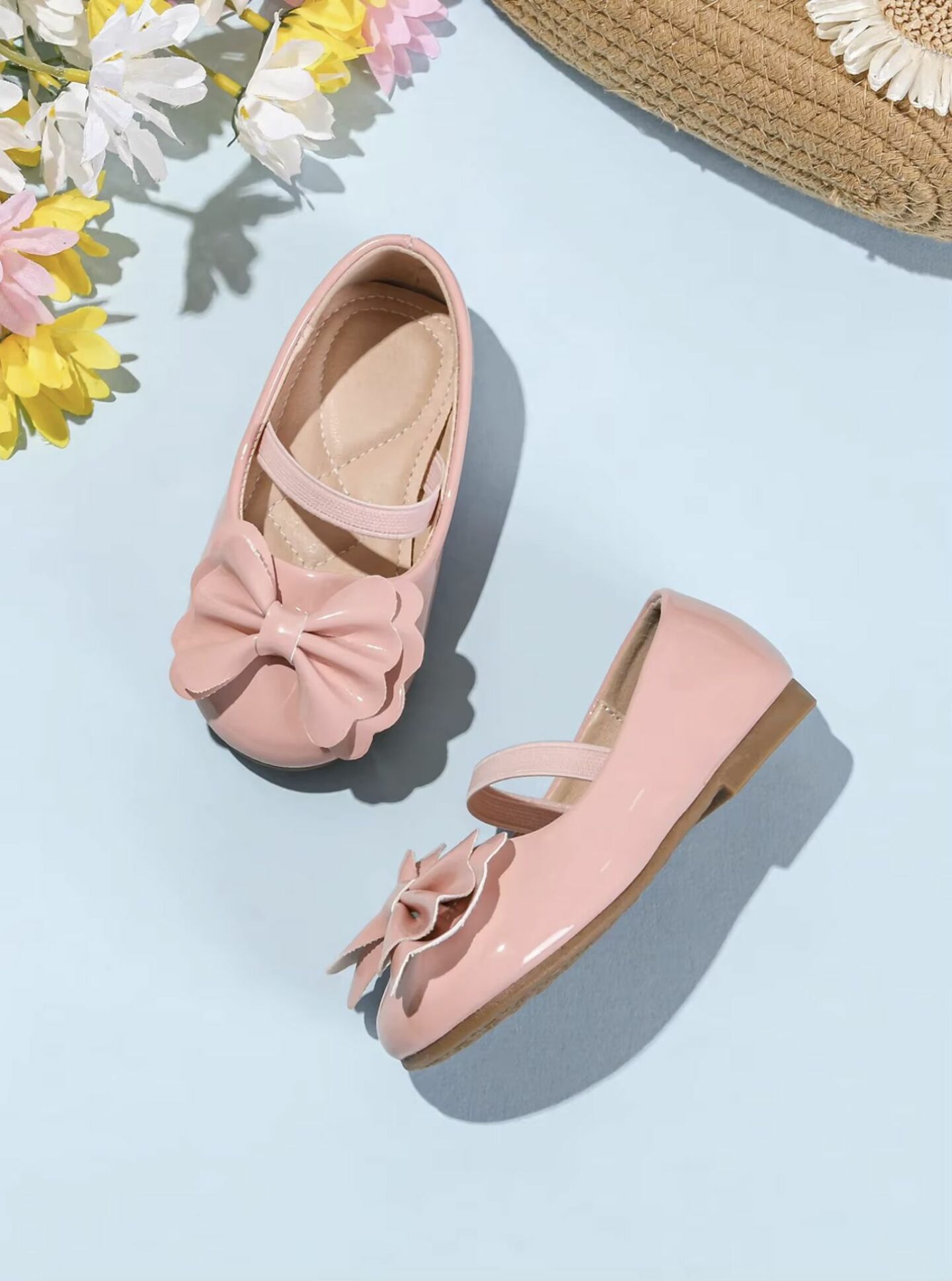 Baby, Toddler & Girls Dusty Pink Patent Petal Bow Flats | Lucys 10483
