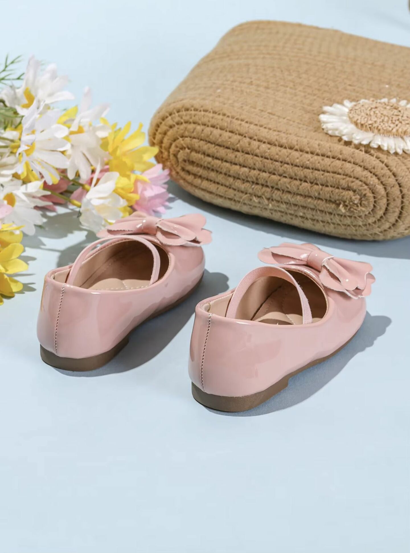 Baby, Toddler & Girls Dusty Pink Patent Petal Bow Flats | Lucys 10483