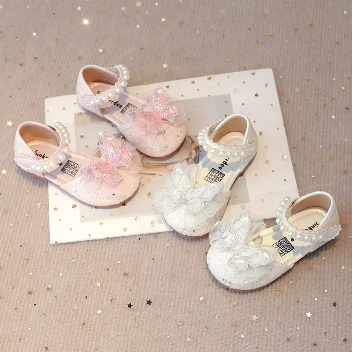 Baby, Toddler & Young Girls Pink Glitter Pearl Strap Butterfly Dress Shoes | Lucys 10612