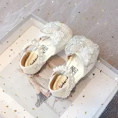 Baby, Toddler & Young Girls Ivory Glitter Pearl Strap Butterfly Dress Shoes | Lucys 10613