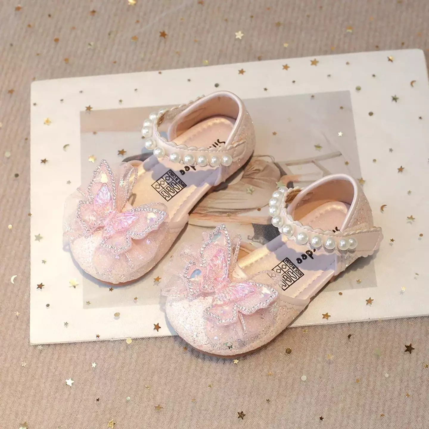Baby, Toddler & Young Girls Pink Glitter Pearl Strap Butterfly Dress Shoes | Lucys 10612