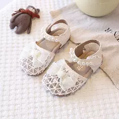 Baby, Toddler & Young Girls Ivory Lattice Mesh Pearl Trim Dress Sandals | Lucys 10640