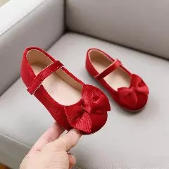 Baby, Toddler & Young Girls Red Velvet Bow Strap Dress Flats | Lucys 10653