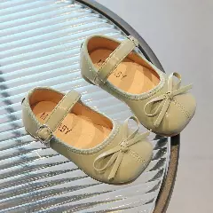 Baby, Toddler & Young Girls Green Bow Buckle Strap Ballet Flats | Lucys 10673