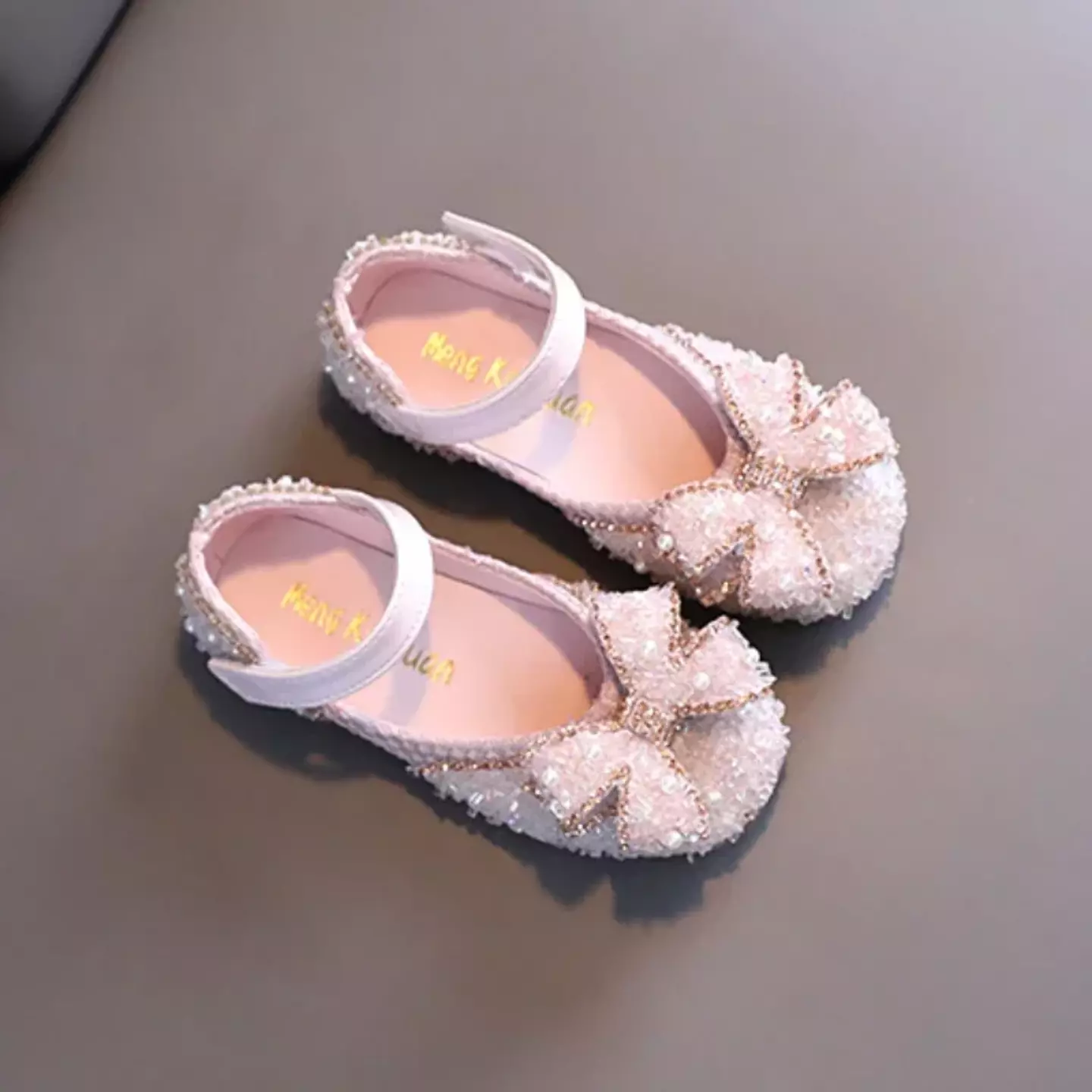 Baby, Toddler & Girls Pink Pearl Beaded Bow Glitter Party Shoes | Lucys 10694