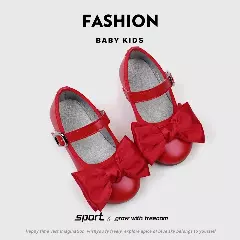 Baby, Toddler & Young Girls Red Satin Bow Pin Buckle Dress Shoes | Lucys 10705