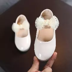 Baby & Young Girls Ivory Sheer Double Bow Adjustable Strap Flats | Lucys 10717