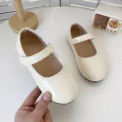Girls Ivory Glossy Patent Single Strap Flats | Lucys 10730