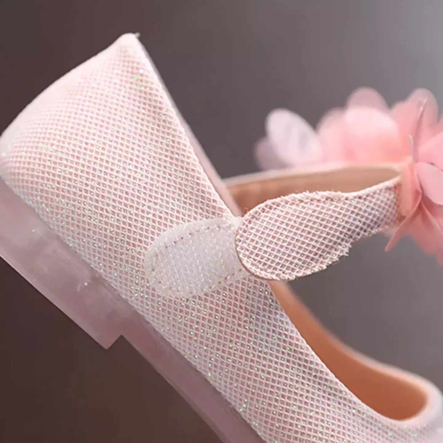 Baby & Young Girls Pink Chiffon Petal Clear Heel Party Shoes | Lucys 10746