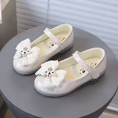 Toddler & Young Girls Ivory Woven Bow Round Toe Dress Shoes | Lucys 10757