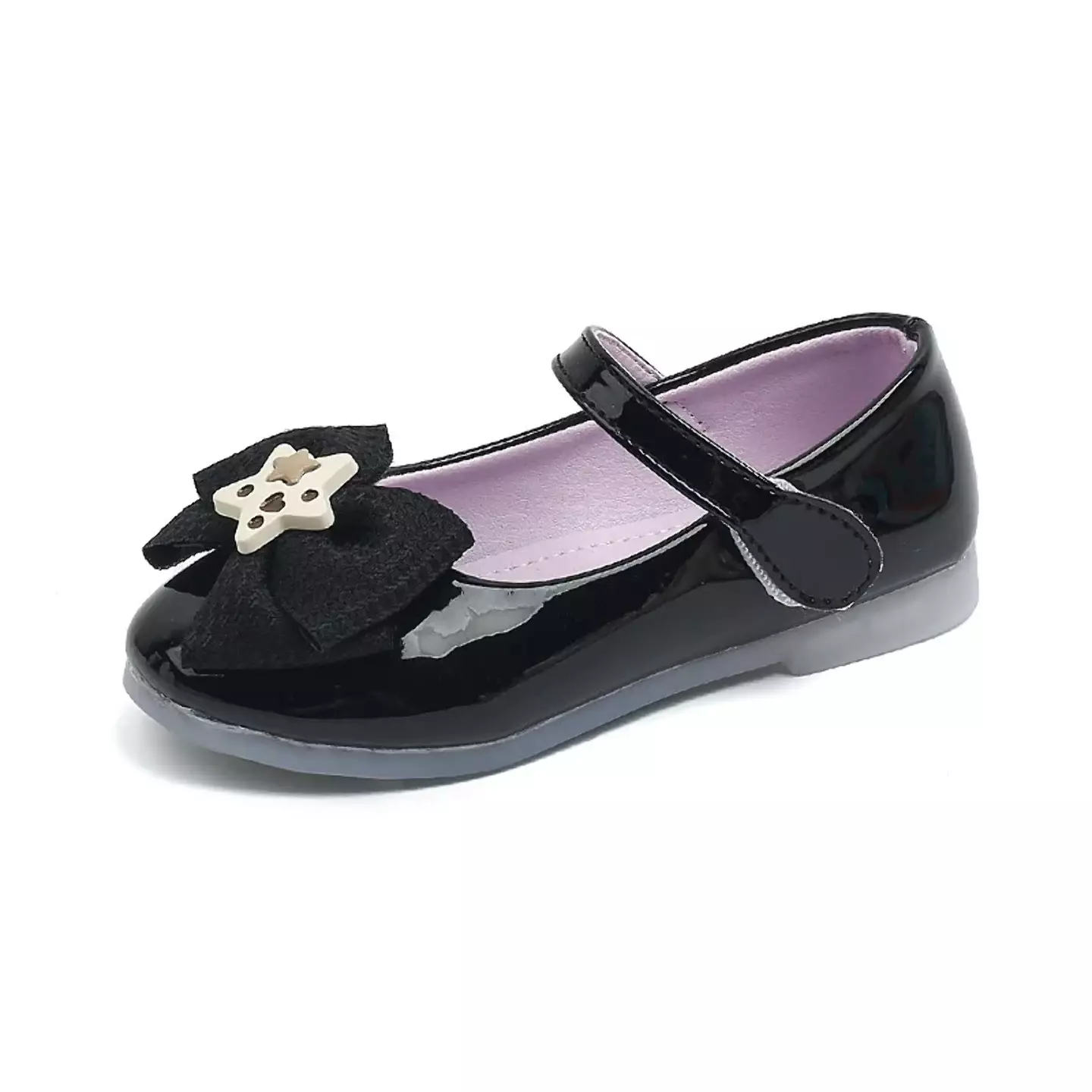 Toddler & Young Girls Black Star Charm Bow Patent Flats | Lucys 10756