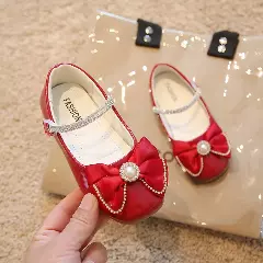 Girls Red Diamante Trim Satin Bow Dress Shoes | Lucys 10778
