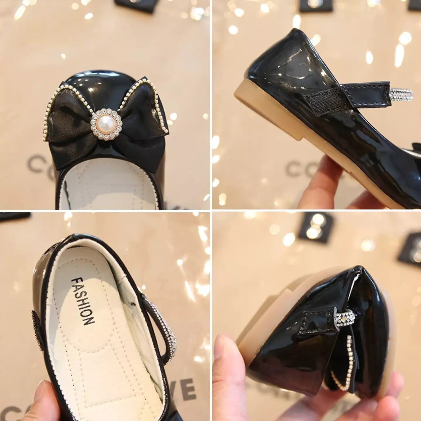 Girls Black Patent Pearl Medallion Bow Mary Janes | Lucys 10776
