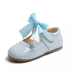 Baby, Toddler & Young Girls Light Blue Round Toe Ribbon Tie Ballet Flats | Lucys 10790