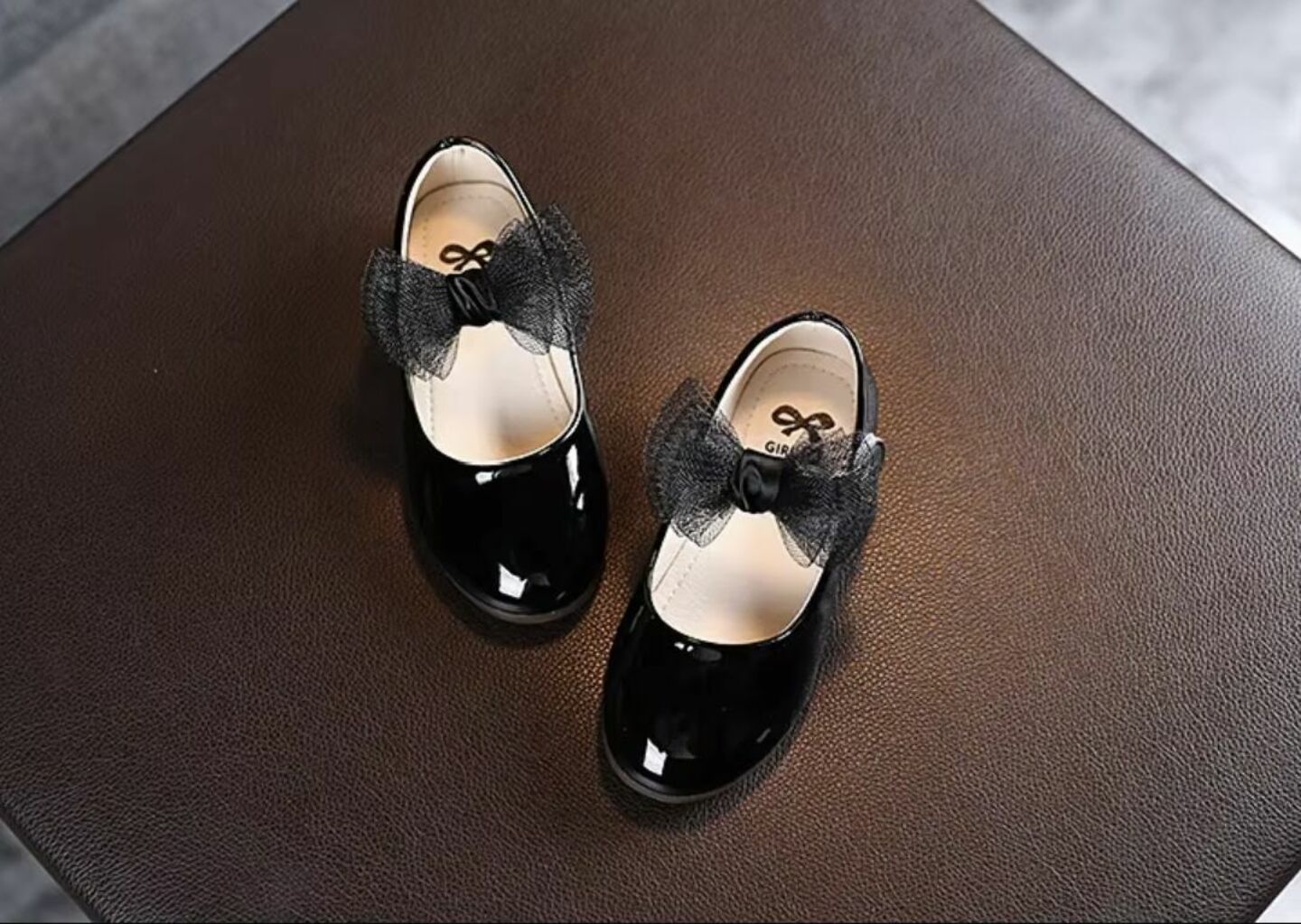 Baby & Young Girls Black Sheer Double Bow Adjustable Strap Flats | Lucys 10716