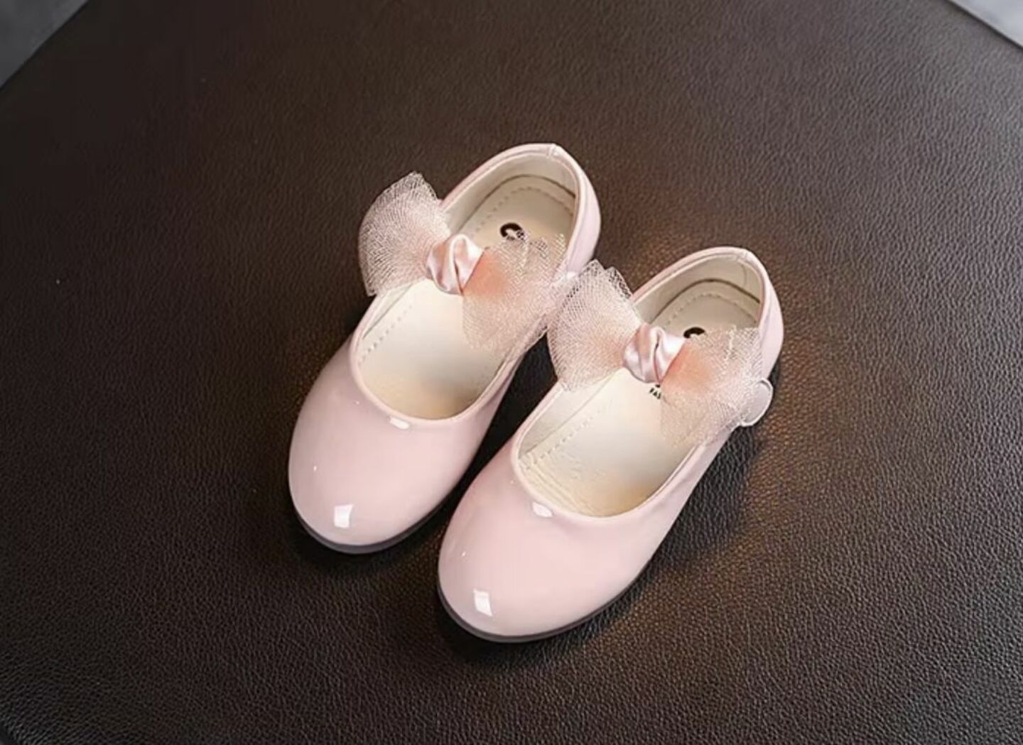 Baby & Young Girls Dusty Pink Sheer Double Bow Adjustable Strap Flats | Lucys 10718