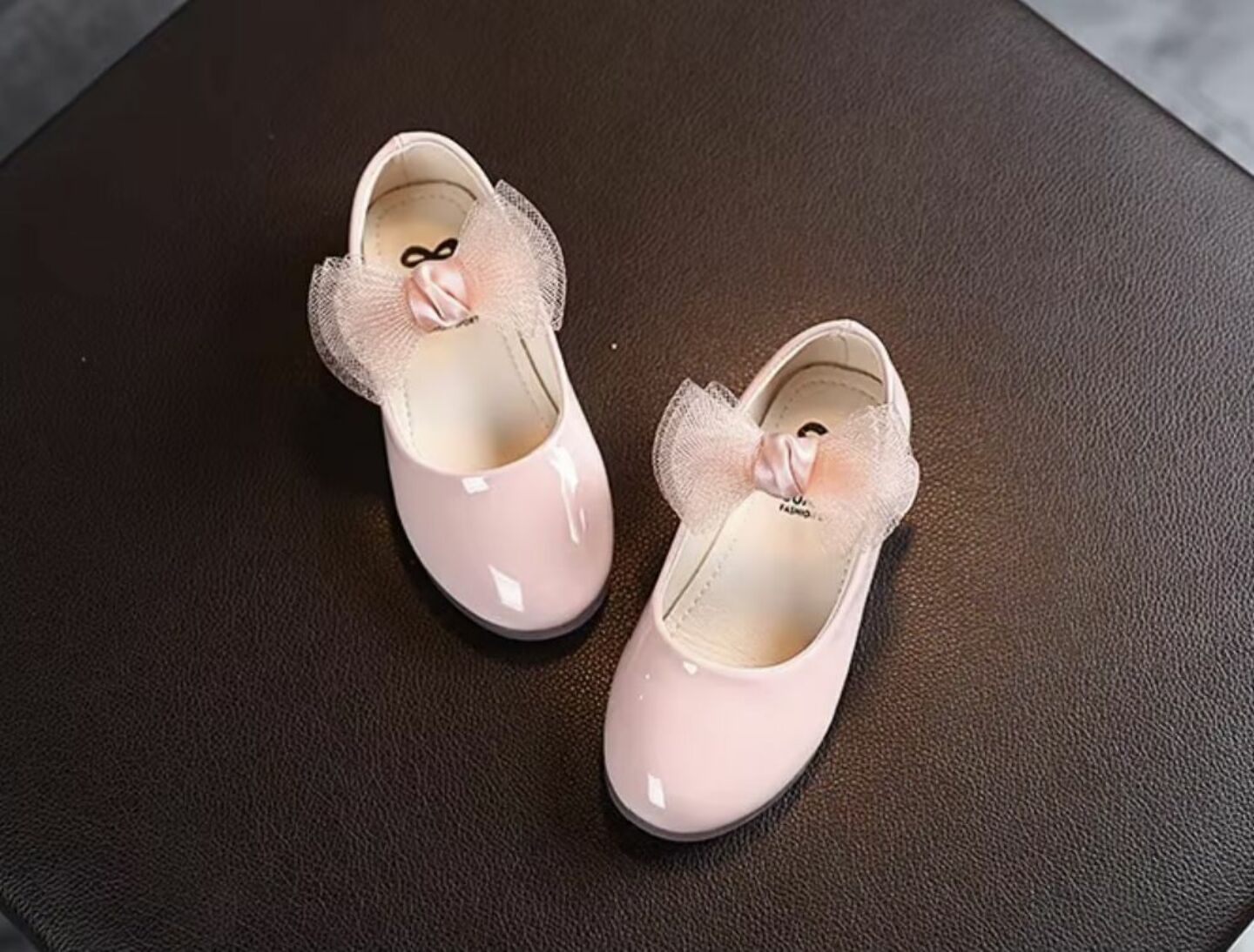 Baby & Young Girls Dusty Pink Sheer Double Bow Adjustable Strap Flats | Lucys 10718