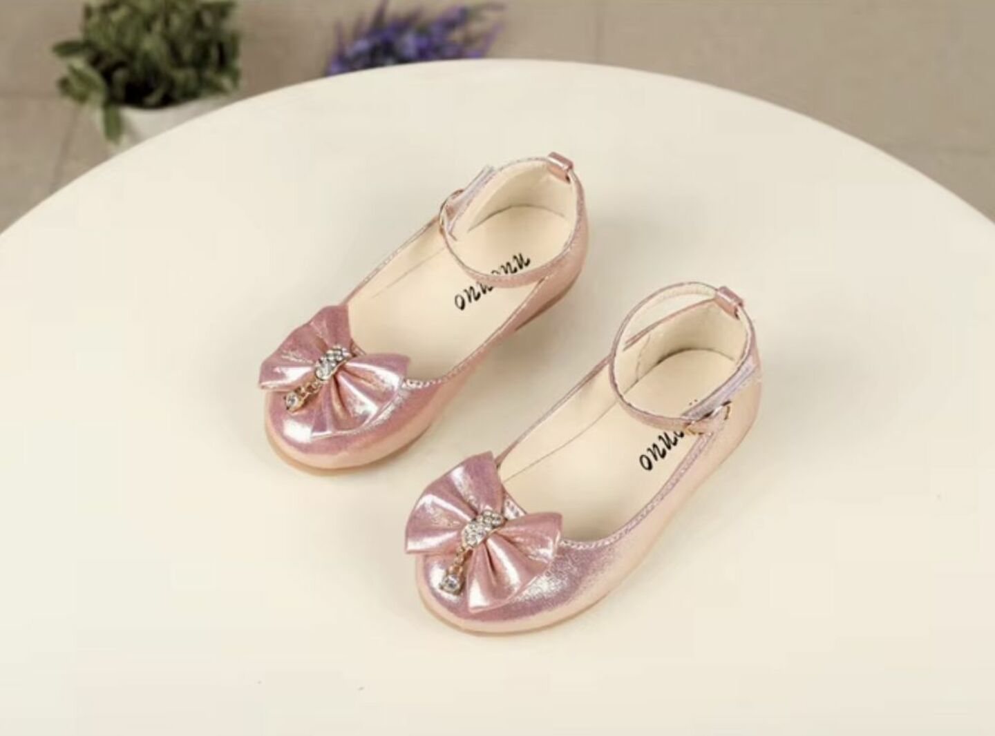 Toddler & Girls Pink Iridescent Gem Bow Buckled Flats | Lucys 10812