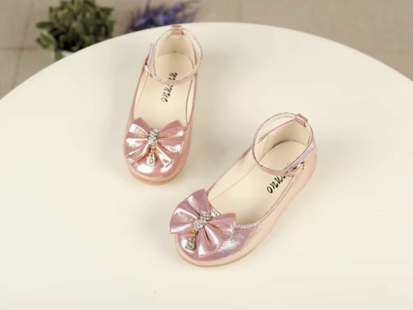 Toddler & Girls Pink Iridescent Gem Bow Buckled Flats | Lucys 10812