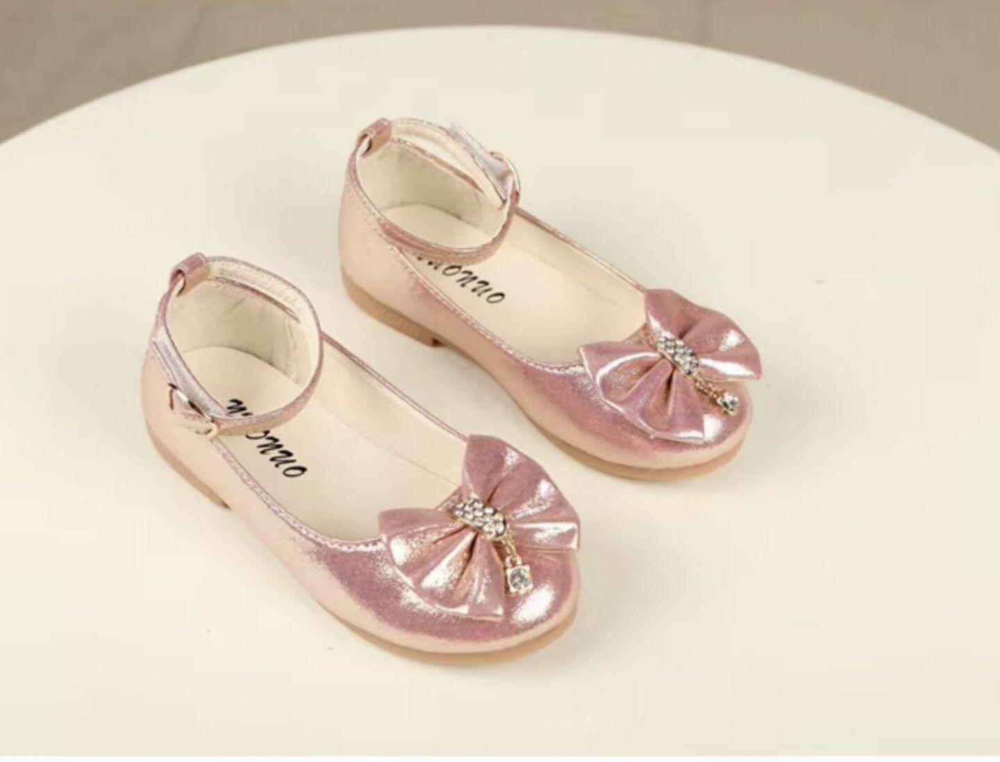 Toddler & Girls Pink Iridescent Gem Bow Buckled Flats | Lucys 10812