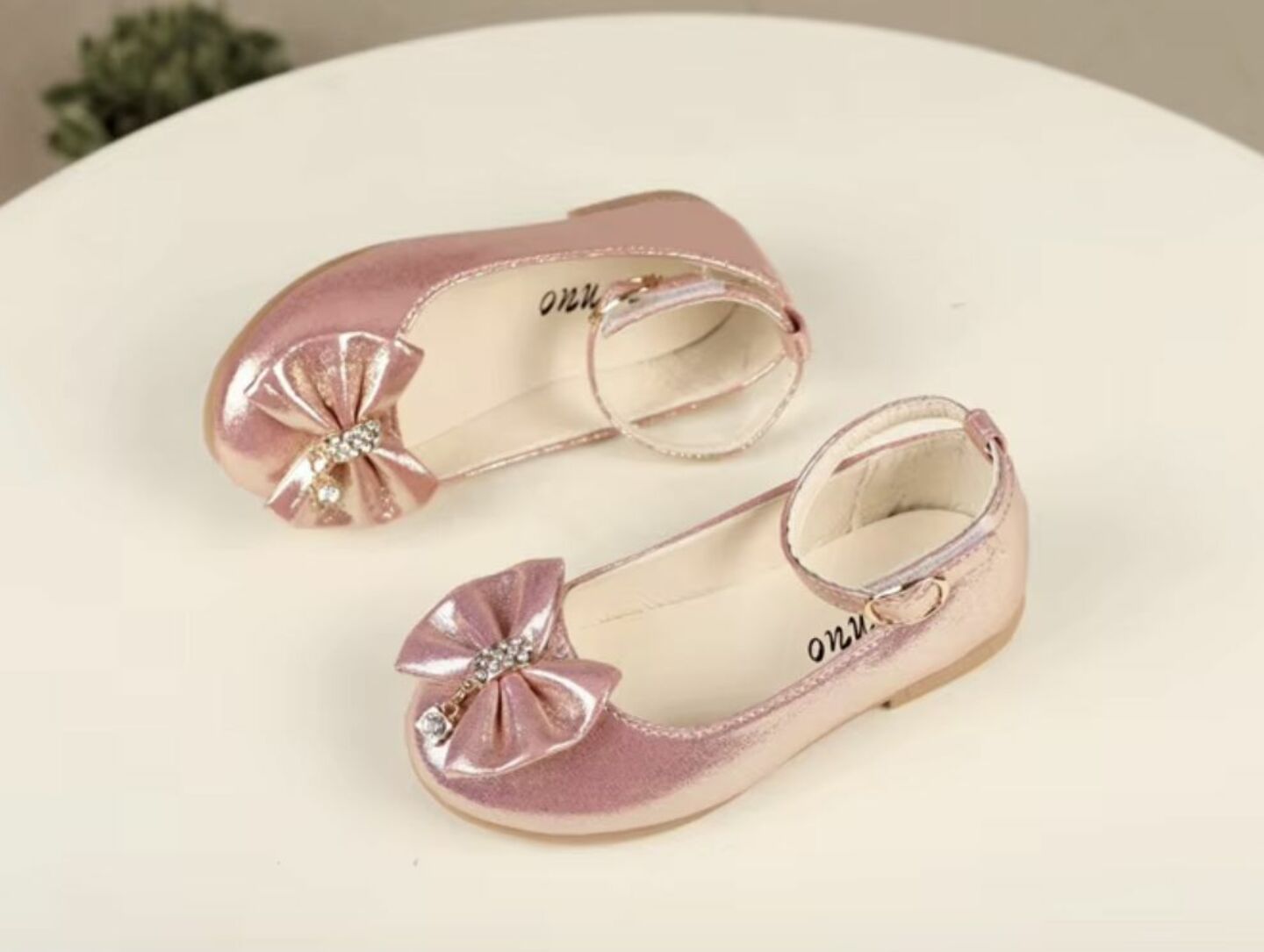 Toddler & Girls Pink Iridescent Gem Bow Buckled Flats | Lucys 10812