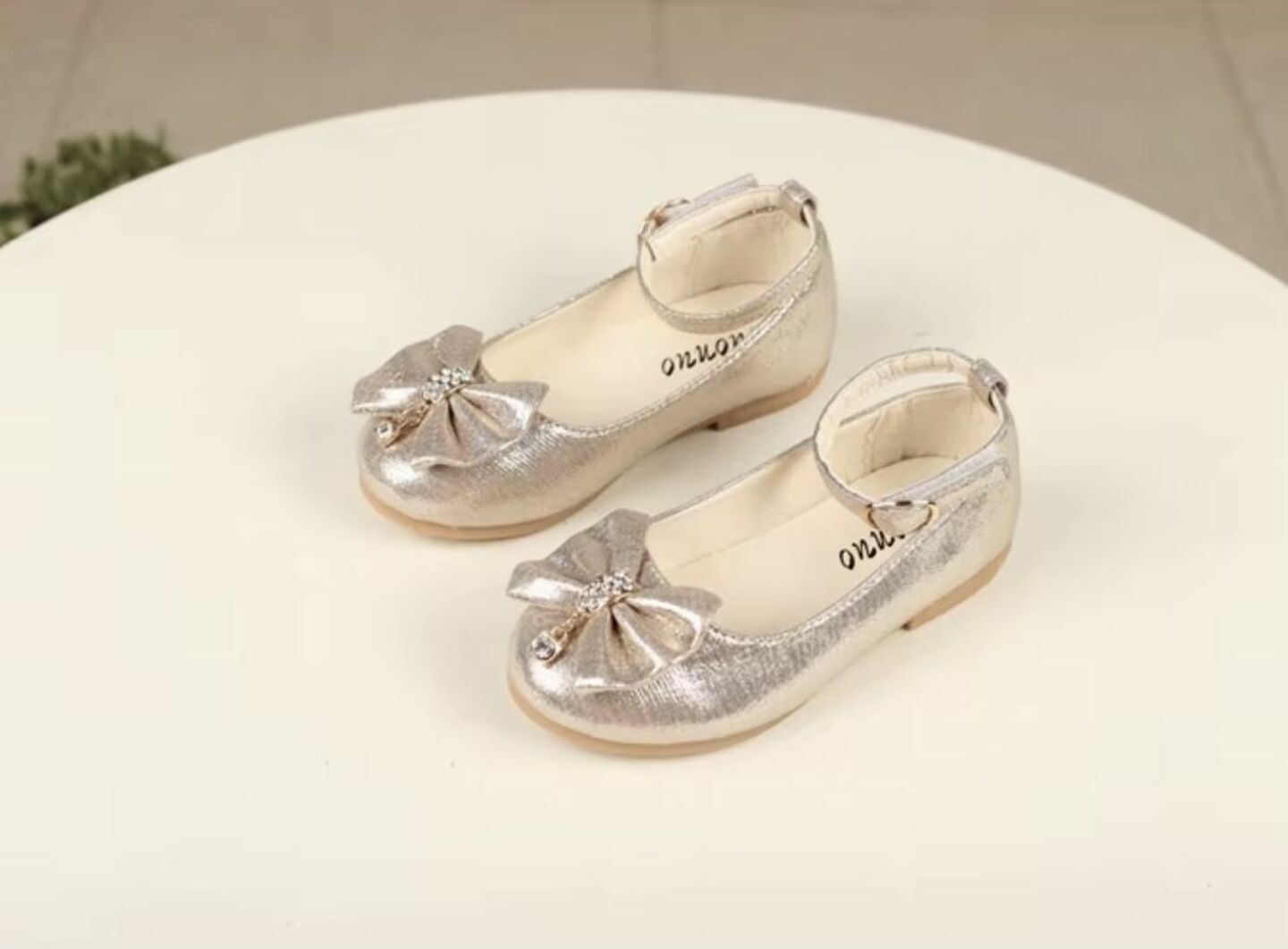 Toddler & Girls Champagne Metallic Crystal Knot Bow Flats | Lucys 10813