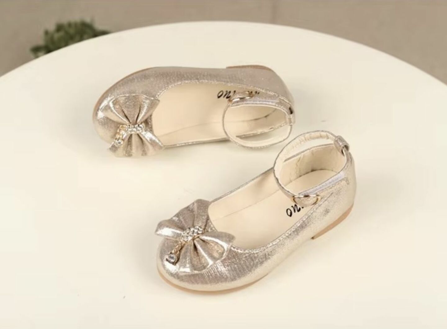 Toddler & Girls Champagne Metallic Crystal Knot Bow Flats | Lucys 10813