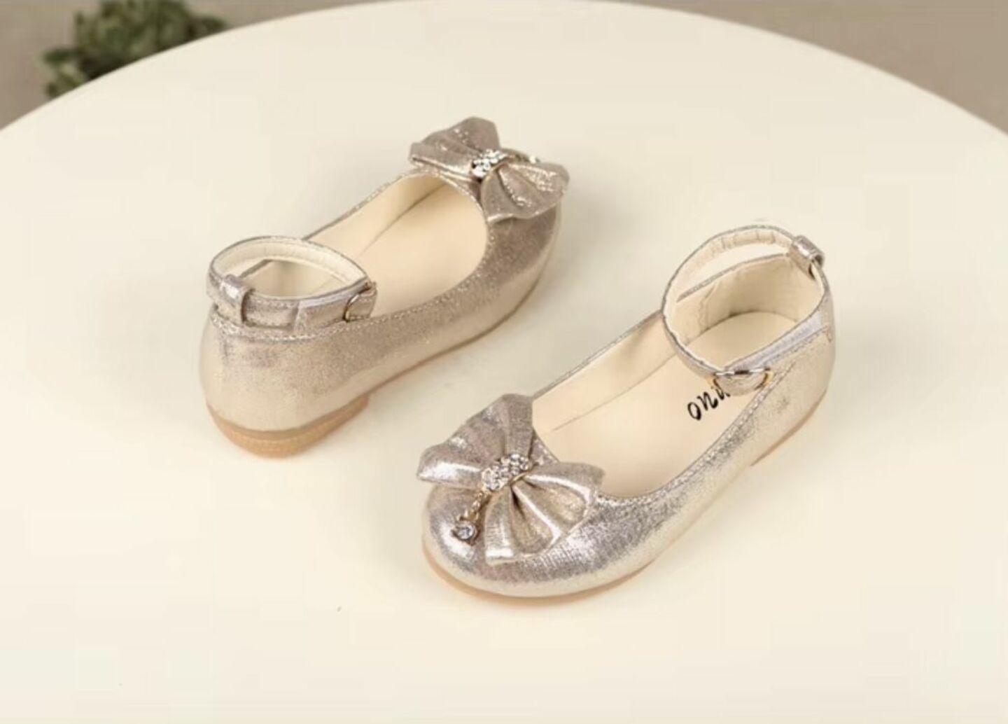 Toddler & Girls Champagne Metallic Crystal Knot Bow Flats | Lucys 10813