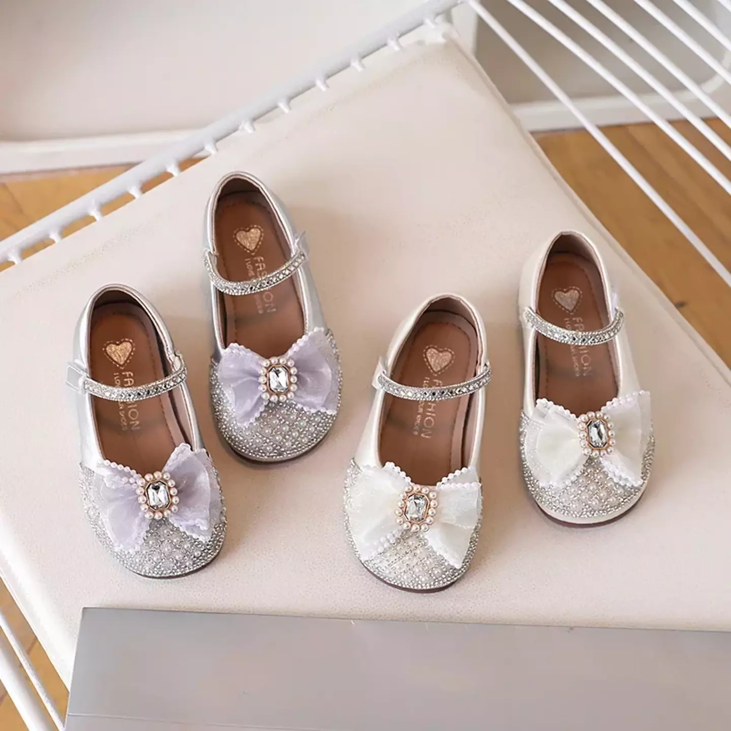 Baby, Toddler & Girls Silver Pearl Studded Toe Bow Dress Shoes | Lucys 10824
