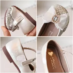 Baby, Toddler & Girls Ivory Pearl Studded Toe Bow Dress Shoes | Lucys 10825