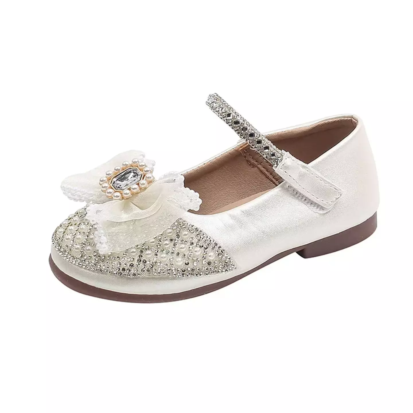Baby, Toddler & Girls Ivory Pearl Studded Toe Bow Dress Shoes | Lucys 10825