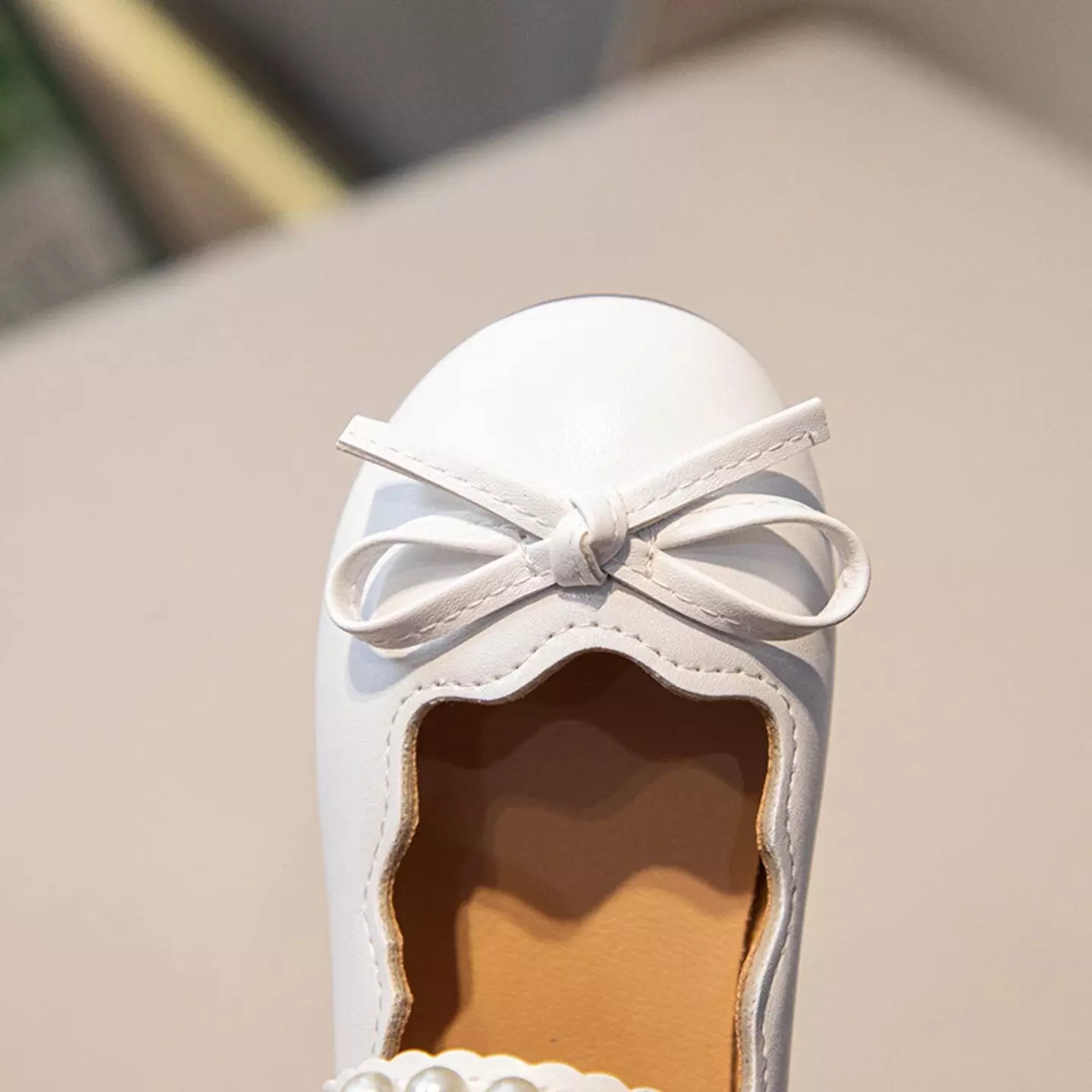 Baby, Toddler & Young Girls White Pearl Edged Strap Scalloped Mary Jane Flats | Lucys 10840