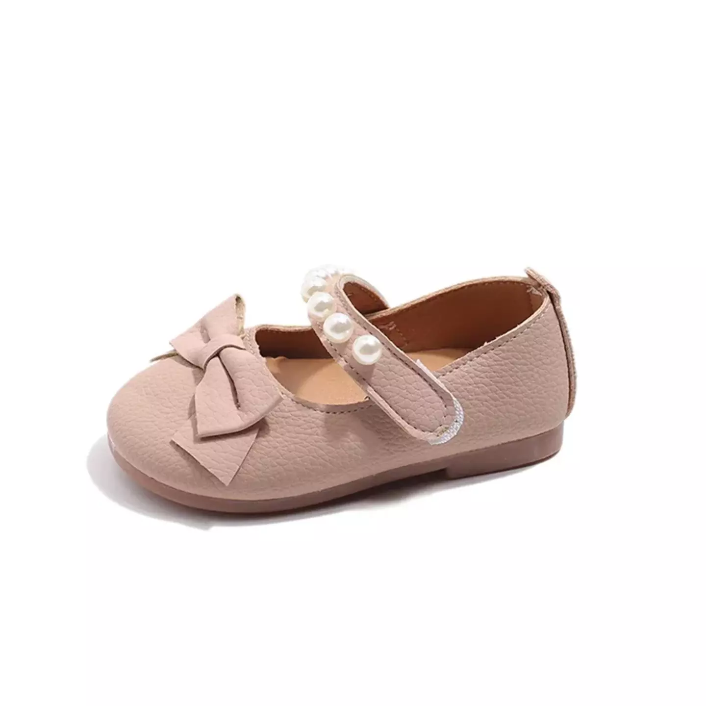 Baby, Toddler & Young Girls Pale Pink Soft Tail Bow Pearl Party Flats | Lucys 10857