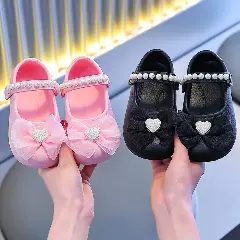 Baby, Toddler & Young Girls Black Button Strap Bow Dress Shoes | Lucys 10866