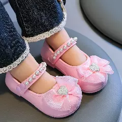 Baby, Toddler & Young Girls Pink Pearl Heart Motif Bow Party Flats | Lucys 10865