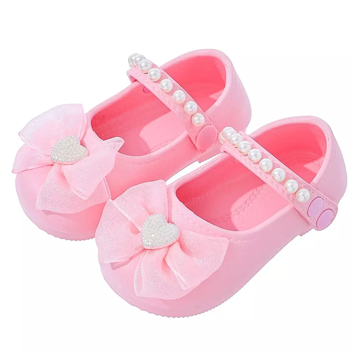 Baby, Toddler & Young Girls Pink Pearl Heart Motif Bow Party Flats | Lucys 10865
