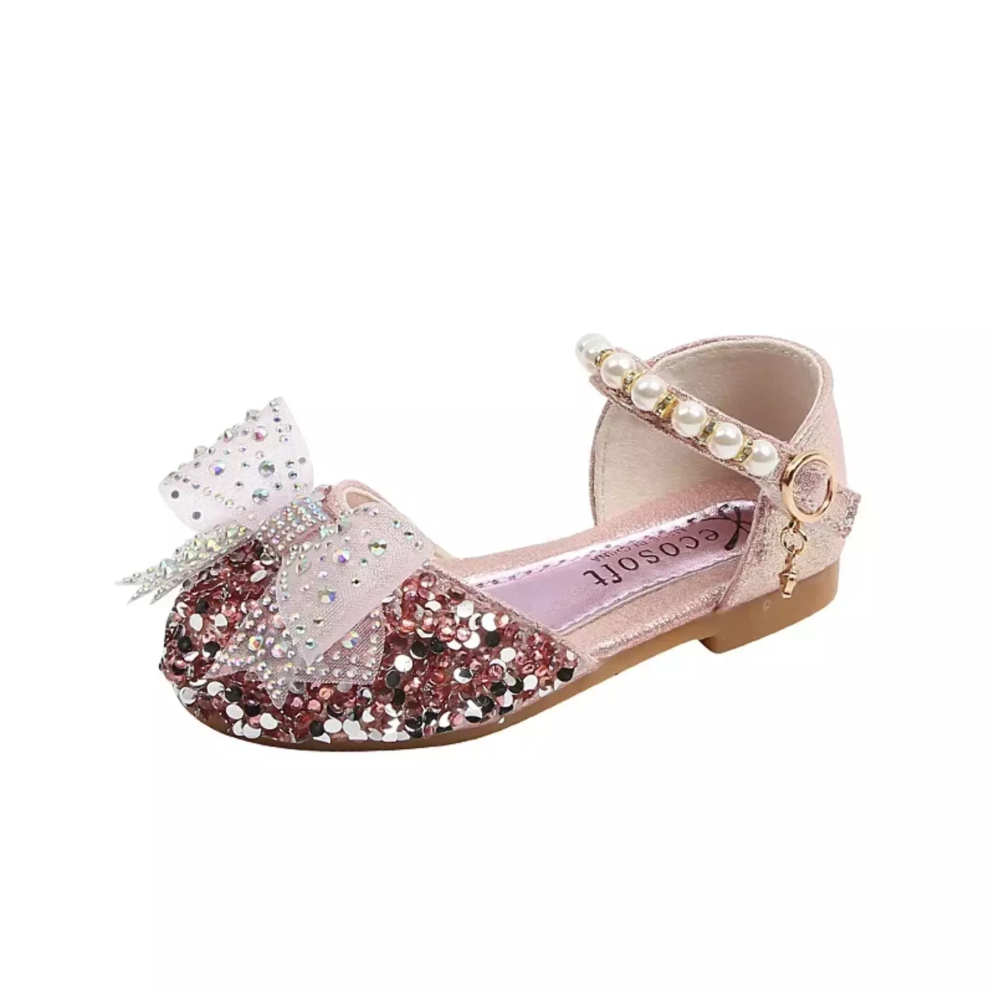 Baby, Toddler, Young Girls & Girls Pink Pearl Spacer Strap Sequin Party Shoes | Lucys 10895