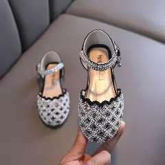 Baby, Toddler, Young Girls & Girls Black Strung Pearl Grid Dress Shoes | Lucys 10909