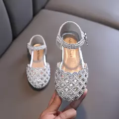 Baby, Toddler, Young Girls & Girls Silver Pearl Strand Diamond Weave Party Shoes | Lucys 10908