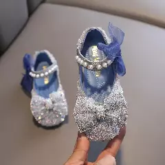 Baby, Toddler, Young Girls & Girls Blue Heart Sole Beaded Bow Party Shoes | Lucys 10920