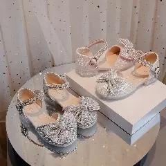 Young Girls & Girls Silver Double Row Crystal Strap Party Shoes | Lucys 10936