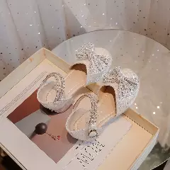 Young Girls & Girls White Closed Back Glitter Dress Shoes | Lucys 10937
