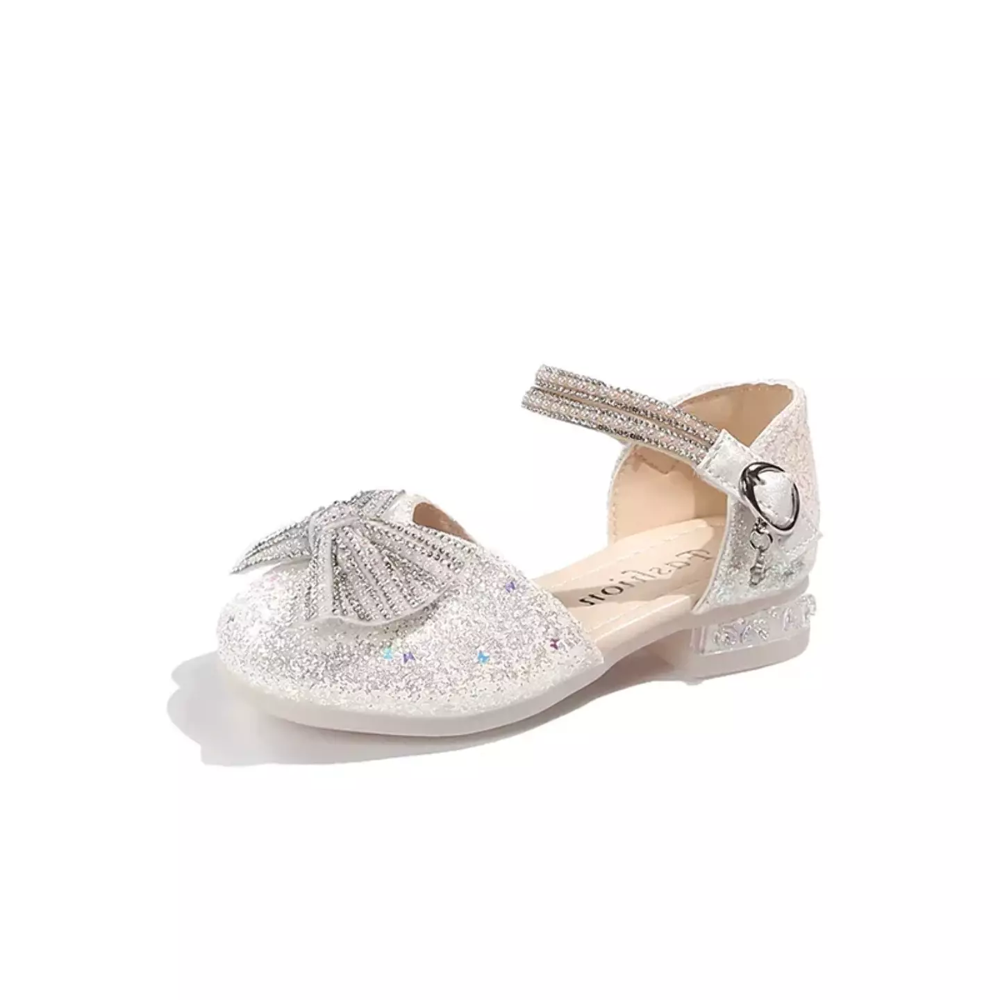 Young Girls & Girls White Closed Back Glitter Dress Shoes | Lucys 10937