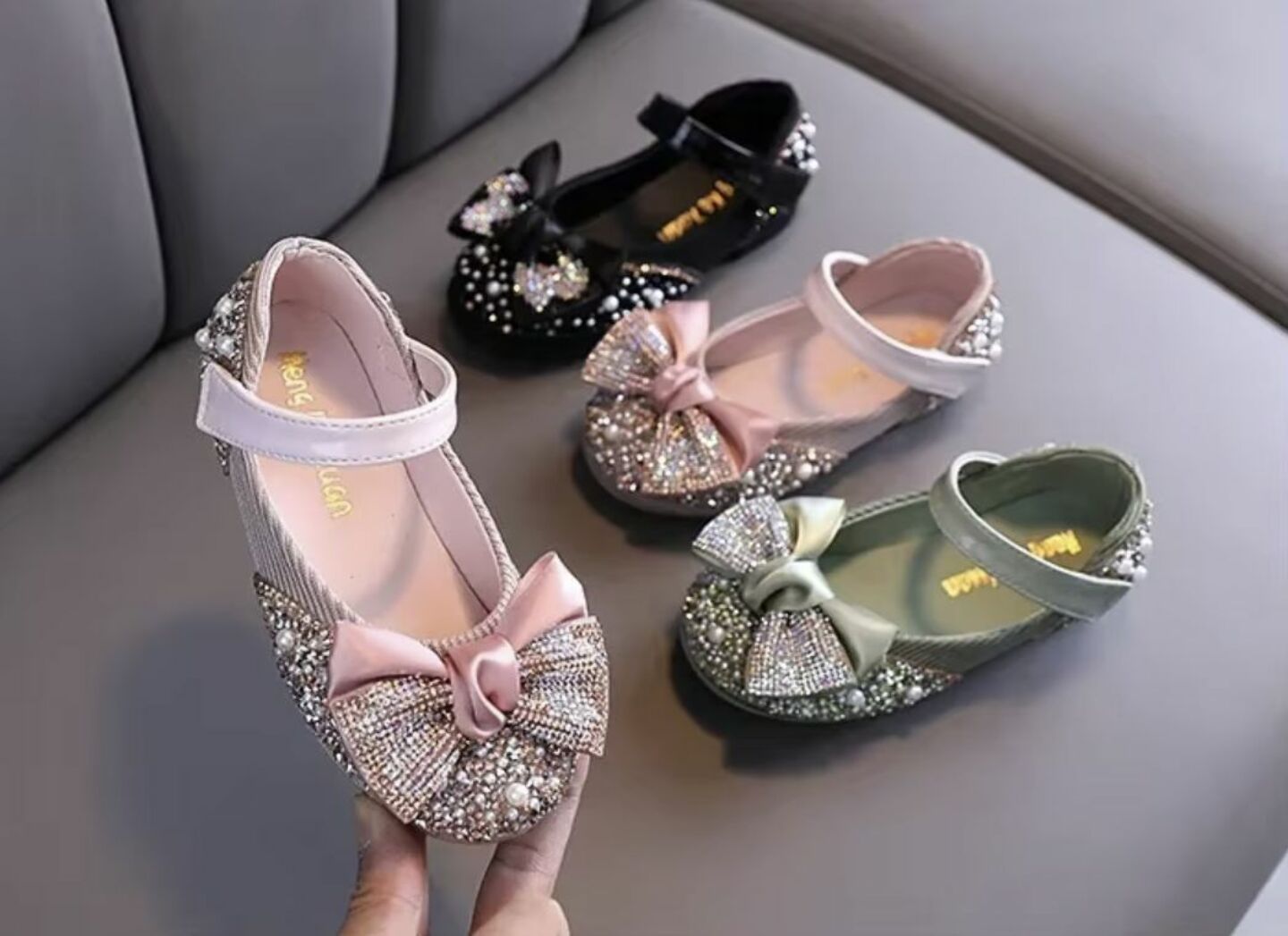 Girls Black Crystal Beaded Mary Jane Dress Shoes with Bow | Lucys 10521