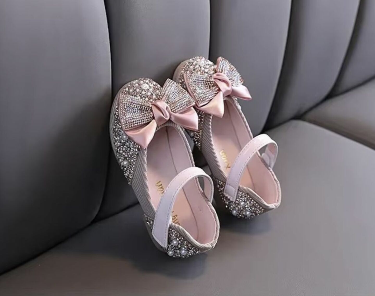 Girls Dusty Pink Satin Bow Mary Jane Party Shoes with Pearl Toe | Lucys 10520