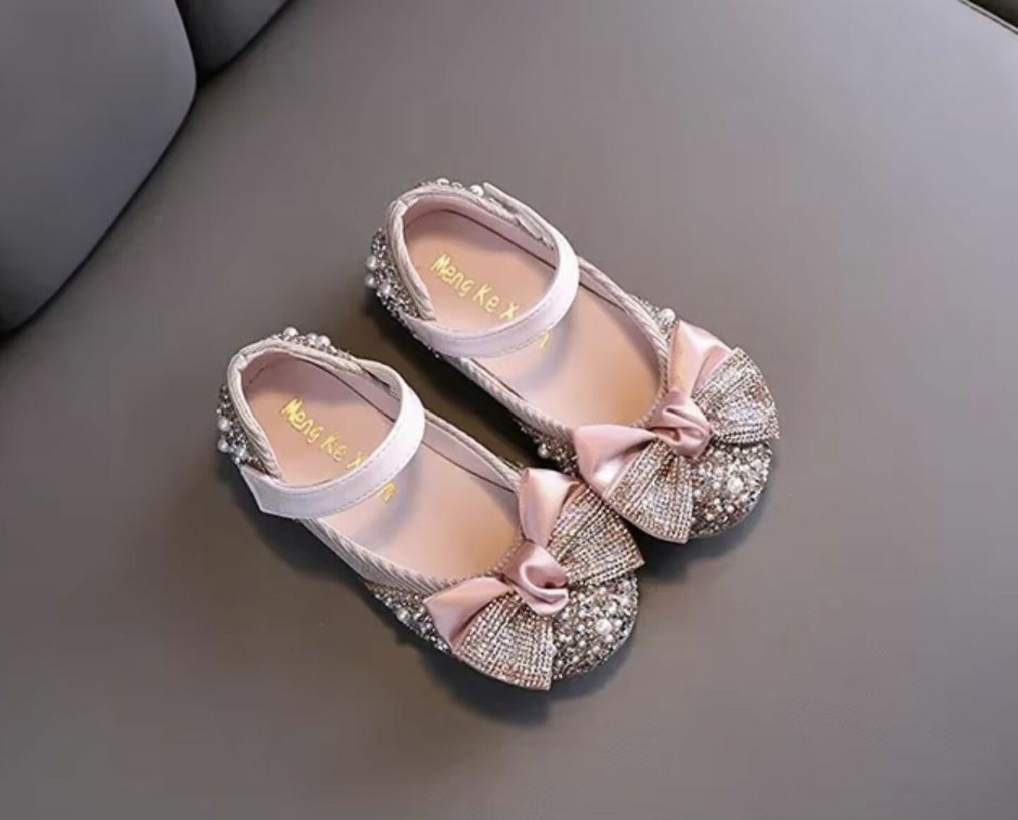 Girls Dusty Pink Satin Bow Mary Jane Party Shoes with Pearl Toe | Lucys 10520