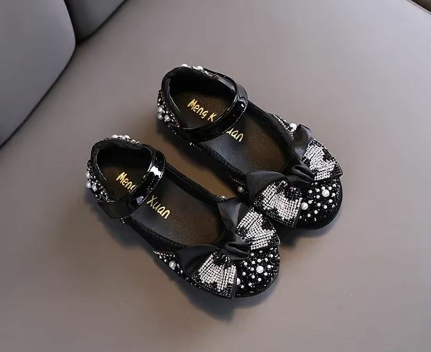 Girls Black Crystal Beaded Mary Jane Dress Shoes with Bow | Lucys 10521