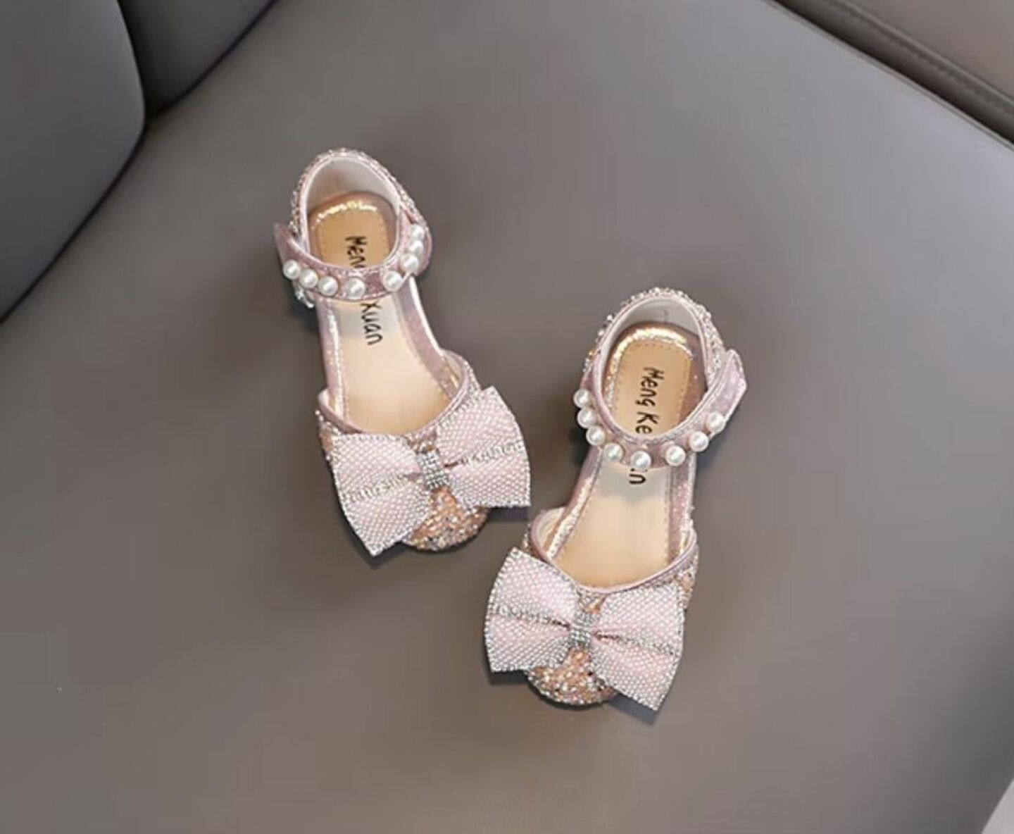 Girls Peach Pink Sequin Bow Summer Dress Sandals | Lucys 10534